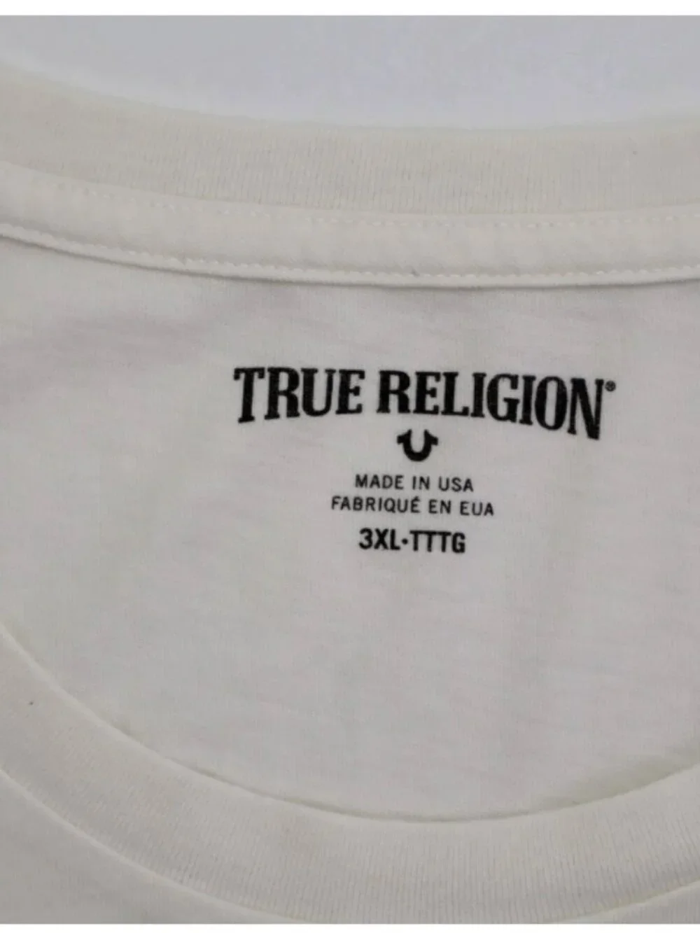 True Religion Made in USA Men's T-Shirt Tee 3XL Crew Neck Cotton Winter White